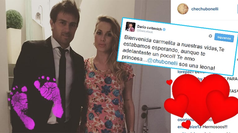 Chechu Bonelli y Darío Cvitanich fueron papás por segunda vez. Fotos: Twitter e Instagram.