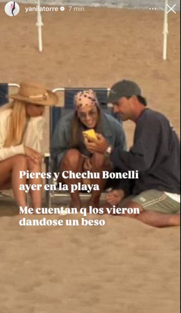Chechu Bonelli y Facundo Pieres en la playa. Foto: Captura de Instagram Stories (@yanilatorre)