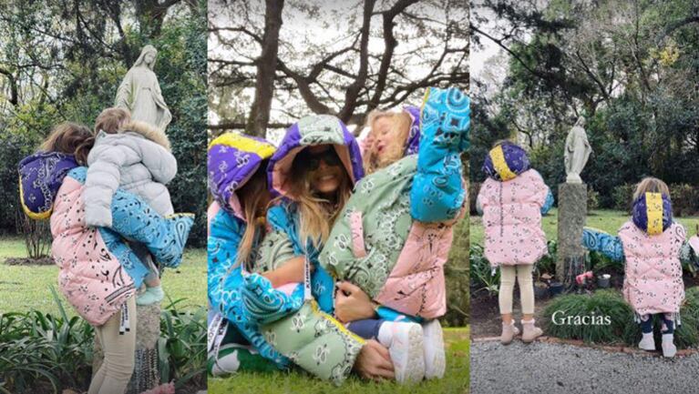 China Suárez compartió tiernas postales de sus hijas con una estatua de la Virgen.