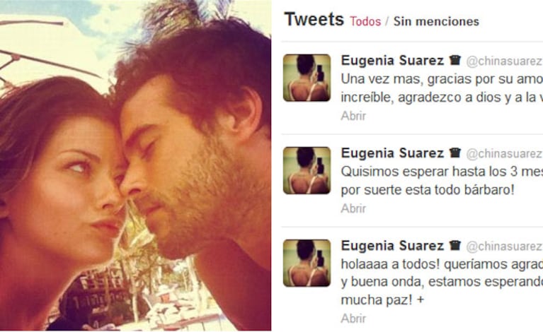 China Suárez confirmó su embarazo en Twitter: "Estamos esperando un bebé, felices ¡y con mucha paz!"