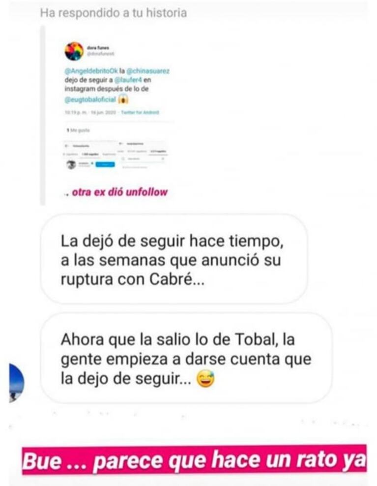 China Suárez dejó de seguir a Laurita Fernández en Instagram ¿después de su guiño con Eugenia Tobal?
