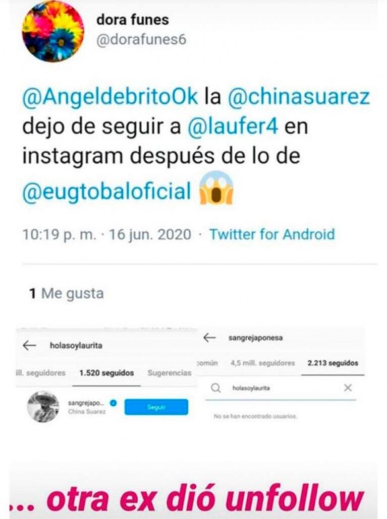 China Suárez dejó de seguir a Laurita Fernández en Instagram ¿después de su guiño con Eugenia Tobal?