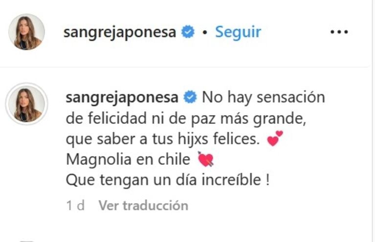 China Suárez le dedicó este dulce mensaje a Magnolia con gesto buena onda a Benjamín Vicuña