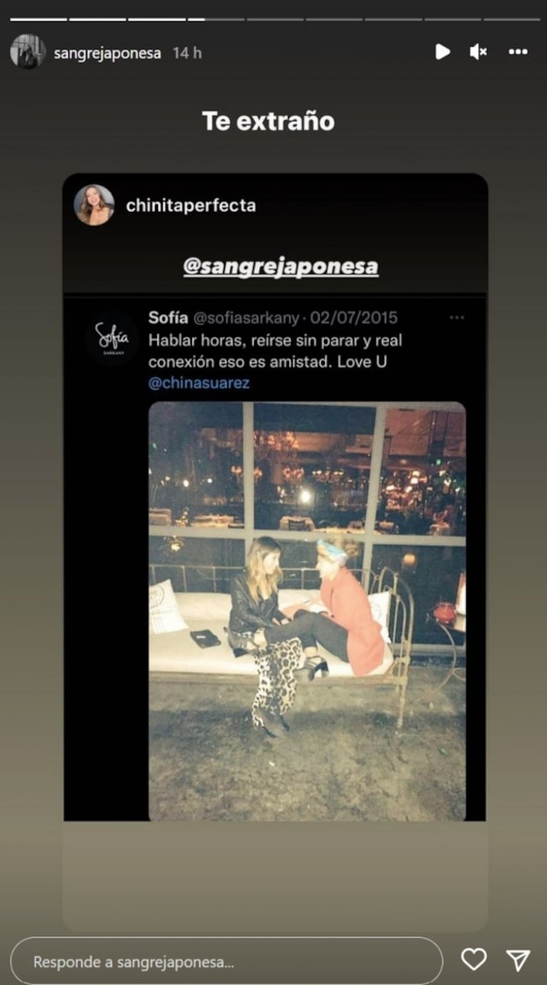 China Suárez le dedicó un desgarrador mensaje a Sofía Sarkany