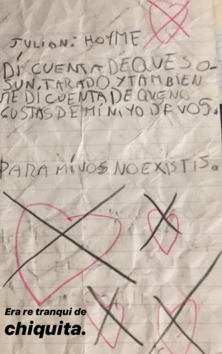 China Suárez mostró la carta que le escribió a un compañerito de colegio que le rompió el corazón: "Sos un tarado"