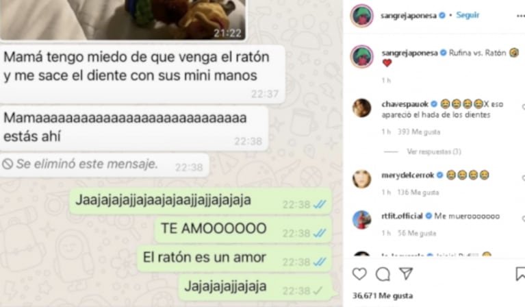 China Suárez publicó el dulce mensaje que su hija Rufina le envió por temor al Ratón Pérez: "Tengo miedo de que venga"