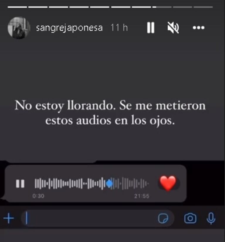 China Suárez quebró en llanto por el audio que Facundo Saravia le mandó a su familia: "Sos la voz de nuestra infancia"