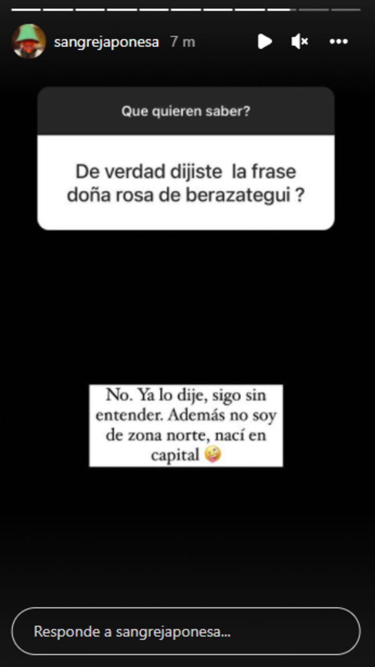 China Suárez respondió si es verdad que dijo la frase "no soy Rosa de Berazategui, soy la China de Zona Norte"
