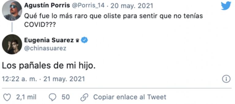 China Suárez reveló la insólita "estrategia" que usó para comprobar que no tenía covid: "Olía el pañal de mi hijo"