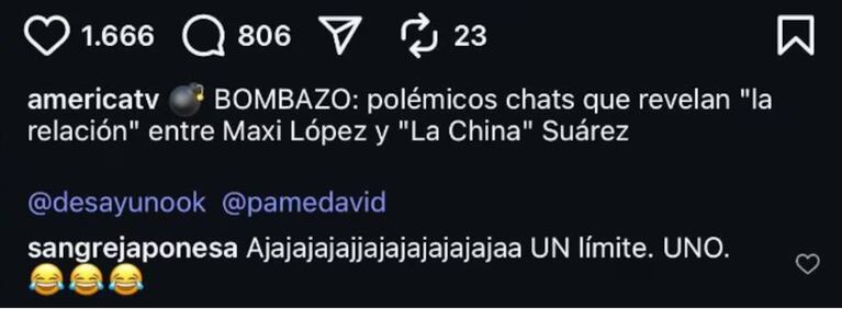 China Suárez se sacó al conocer la versión de romance con Maxi López- Foto: instagram @americatv