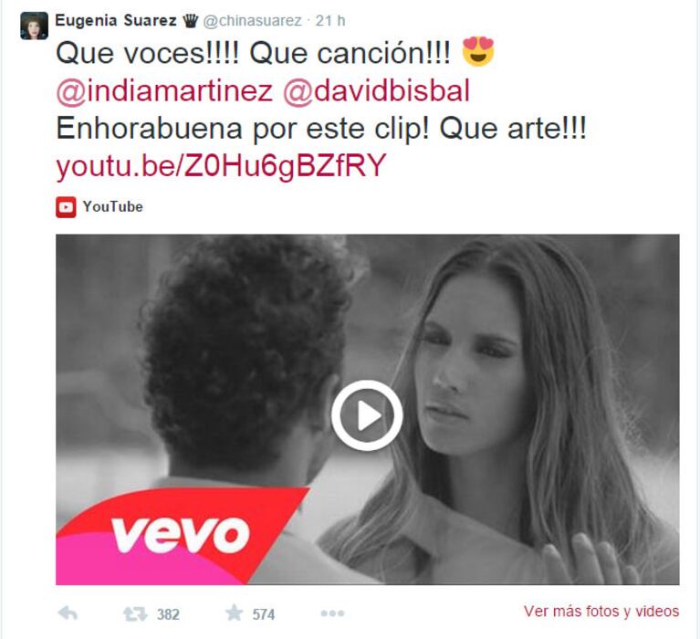 China Suárez, sobre el nuevo videoclip de Bisbal (Foto: Twitter)