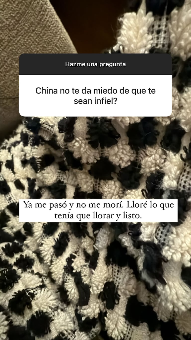 China Suárez sobre las infidelidades. Crédito: Instagram/@sangrejaponesa