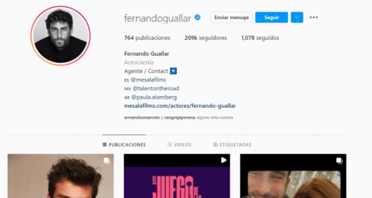 China Suárez tuvo un llamativo cruce de likes con el actor Fernando Guallar de la serie de Luis Miguel