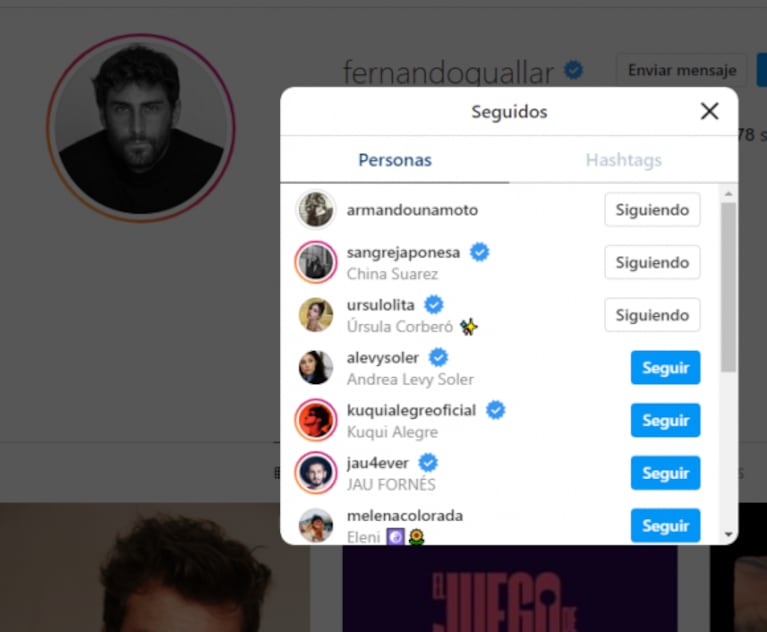 China Suárez tuvo un llamativo cruce de likes con el actor Fernando Guallar de la serie de Luis Miguel