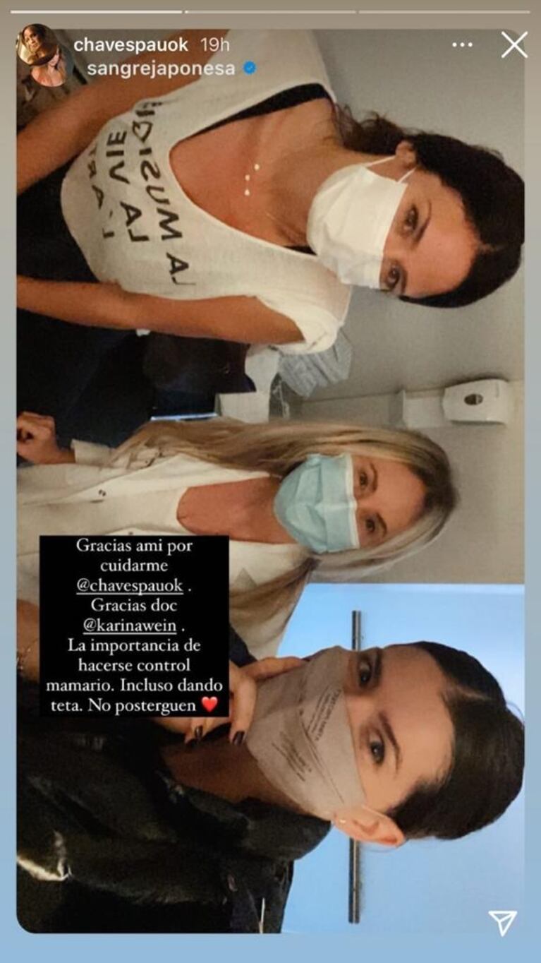 China Suarez y Paula Chaves fueron juntas días atrás a hacerse un control mamario: "Gracias amiga por cuidarme"