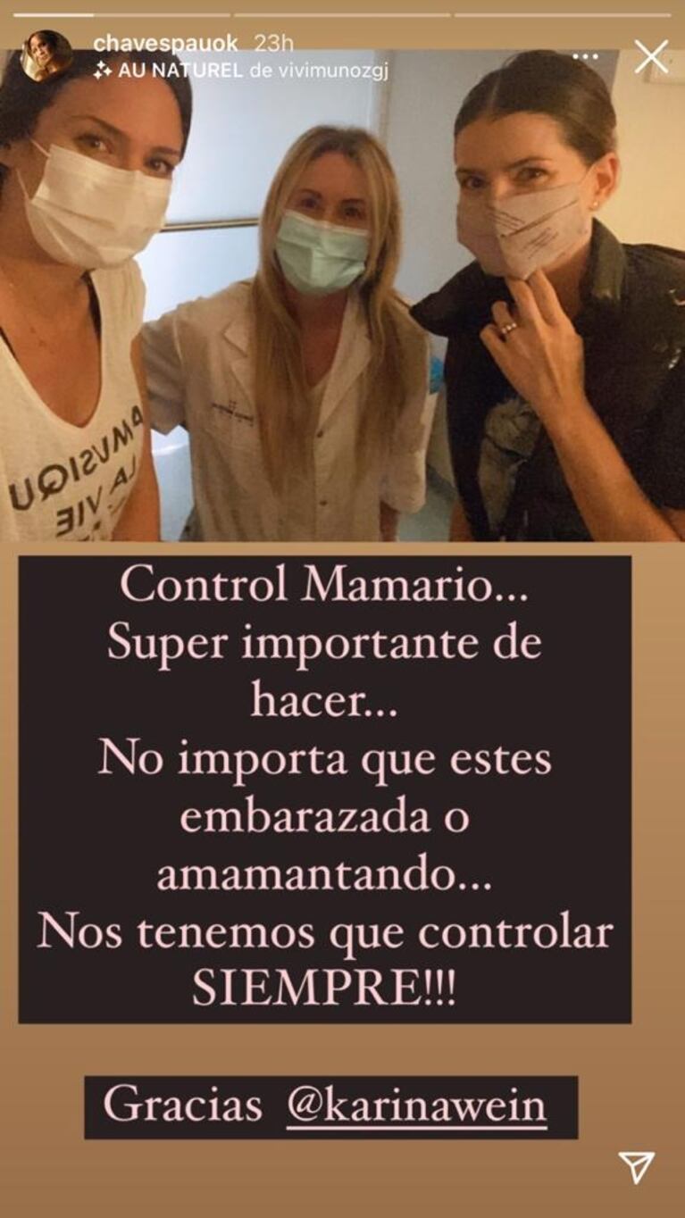China Suarez y Paula Chaves fueron juntas días atrás a hacerse un control mamario: "Gracias amiga por cuidarme"