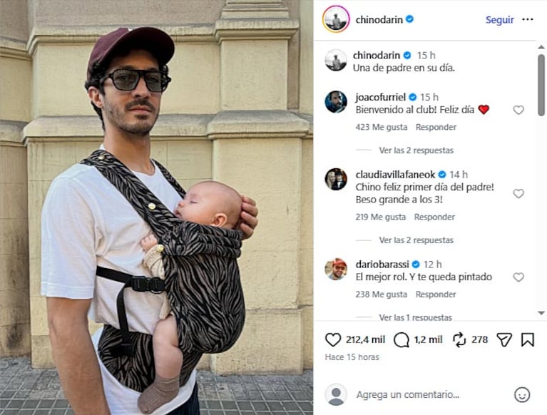 Chino Darín celebró su primer Día del Padre en Argentina