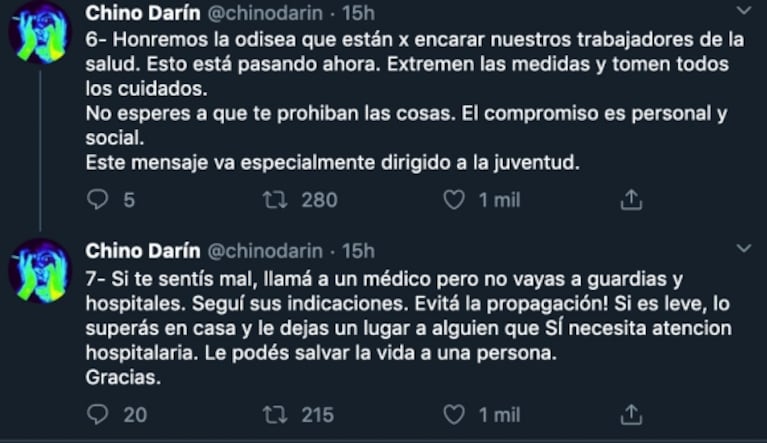 Chino Darín y su cuarentena con Úrsula Corberó en Buenos Aires: "Este virus es un llamado a la solidaridad"