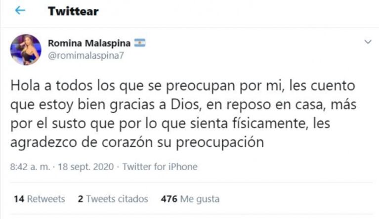 Chocó Romina Malaspina, tras quedarse dormida al volante: "Estoy bien, gracias a Dios"
