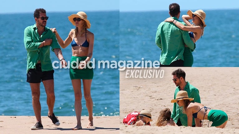 Cholo Simeone, Carla Pereyra y sus hijas en las playas de Punta del Este (Crédito: RS Fotos).