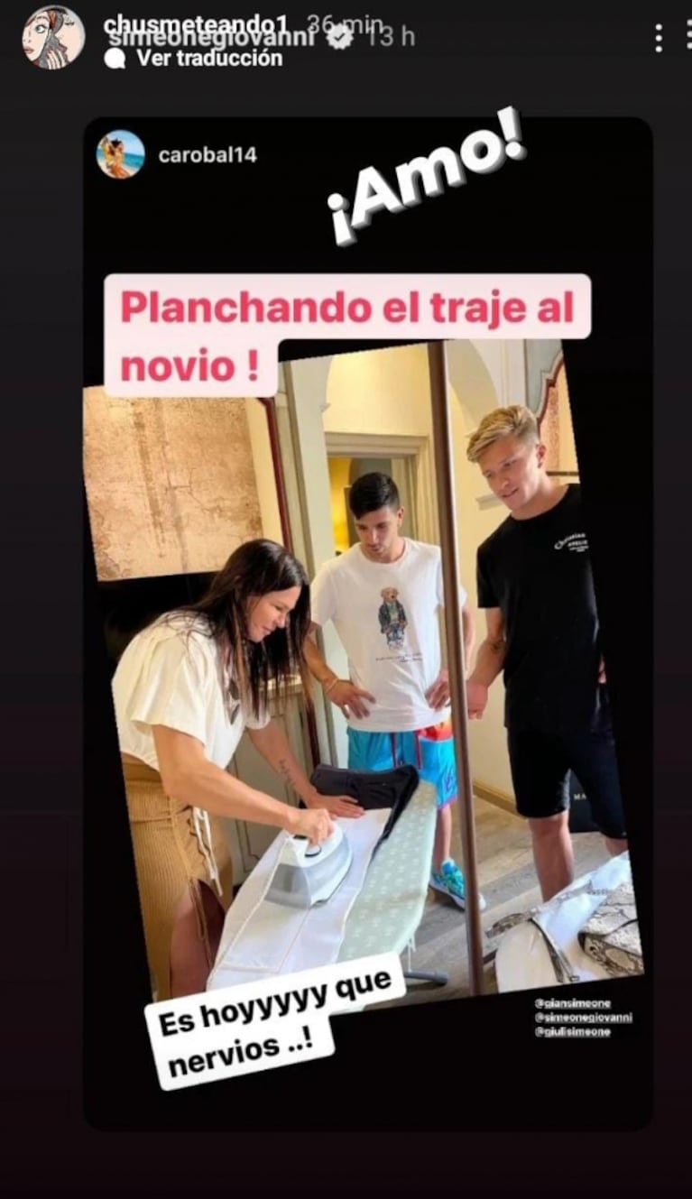 Cholo Simeone y Carolina Baldini estuvieron juntos en la boda de su hijo en medio del escándalo: "No compartieron foto"