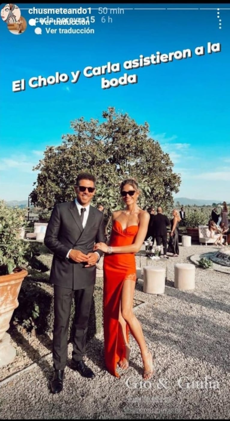 Cholo Simeone y Carolina Baldini estuvieron juntos en la boda de su hijo en medio del escándalo: "No compartieron foto"