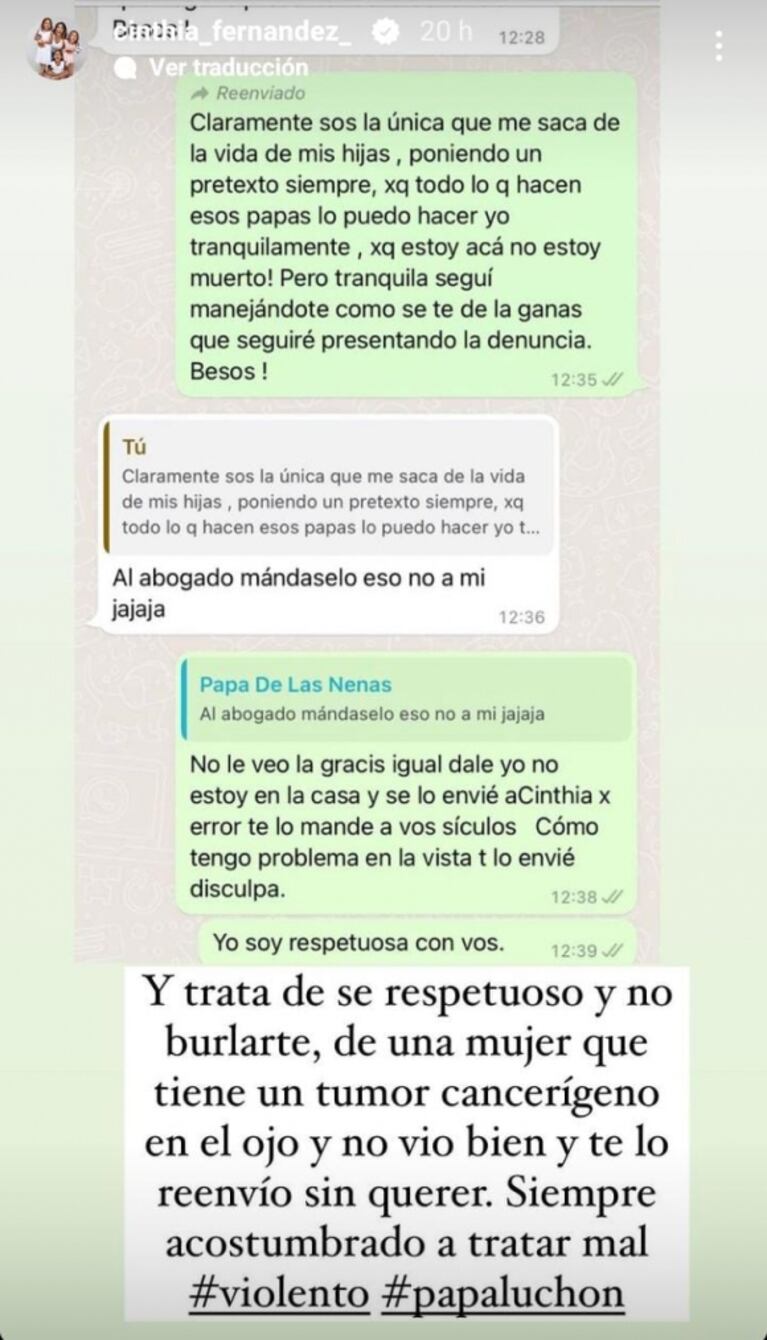 Cinthia Fernández acusó a Matías Defederico de burlarse de la enfermedad de su mamá