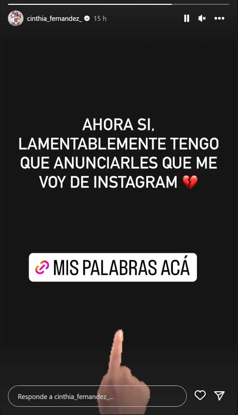 Cinthia Fernández anunció que se va de Instagram: el firme motivo