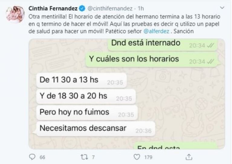 Cinthia Fernández arremetió contra Baclini al verlo dar un largo móvil en la calle: "Presidente, hay un payaso violando la cuarentena"