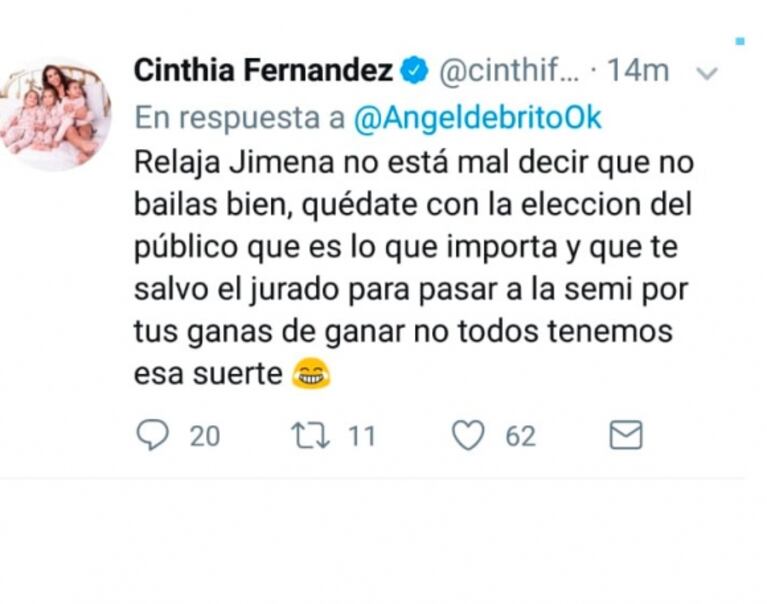 Cinthia Fernández arremetió contra Jimena Barón tras ver un gesto grosero de la actriz