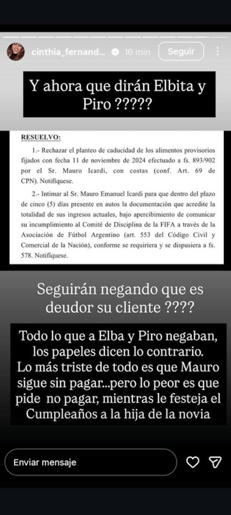 Cinthia Fernández contra Elba Marcovecchio y Ligia Piro, abogadas de Mauro Icardi. Captura: Instagram