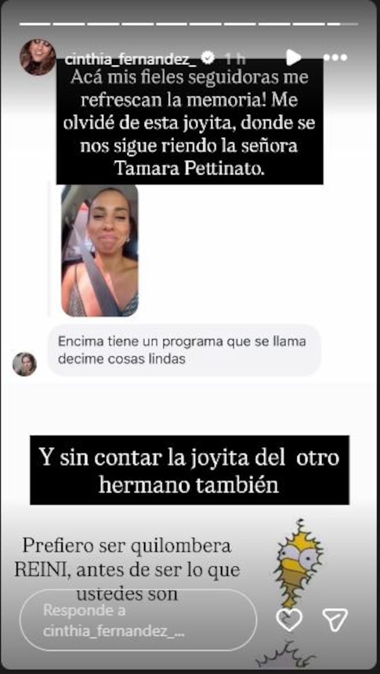 Cinthia Fernández contra toda la familia Pettinato. (Foto: Instagram)