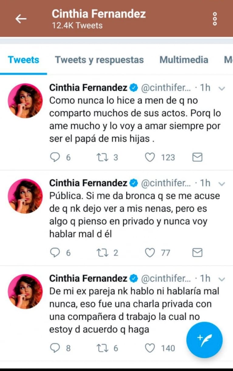 Cinthia Fernández, enojada con Defederico: "Me da bronca que se me acuse de que no lo dejo ver a las nenas" 