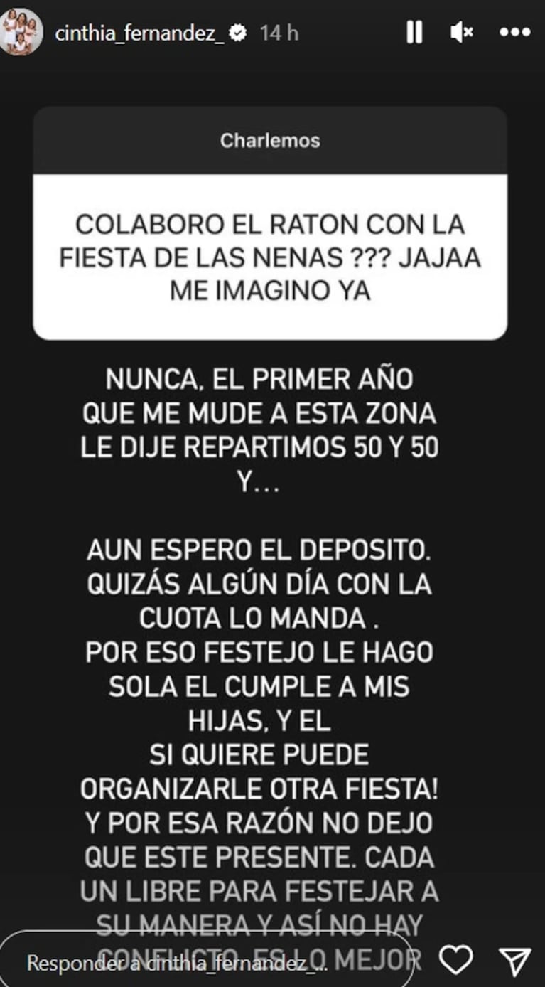 Cinthia Fernández explicó sin filtro por qué no invitó a Matías Defederico al cumpleaños de sus hijas