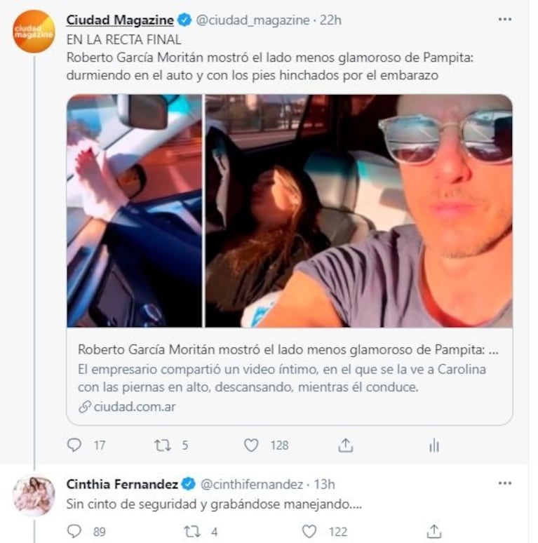 Cinthia Fernández explotó de bronca contra Roberto García Moritán: "Se graba manejando y Pampita está embarazada"