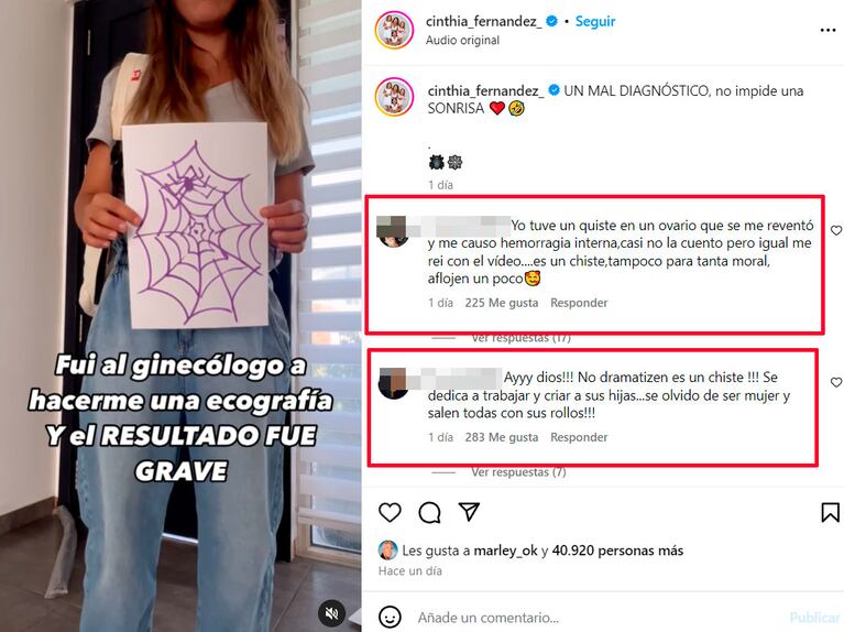 Cinthia Fernández fue al ginecólogo, hizo un chiste sobre la abstinencia sexual y generó polémica