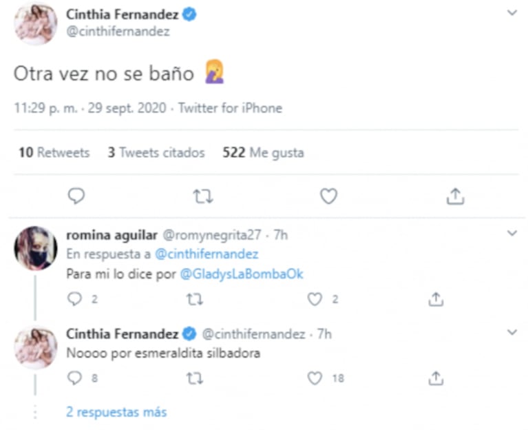 Cinthia Fernández fulminó a Esmeralda Mitre, durante la gala de Cantando 2020: "Otra vez, no se bañó"