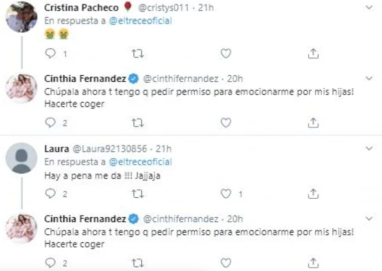 Cinthia Fernández fulminó a los que criticaron su foto de las nenas abrazadas: "¡Mi casa está en orden, inútil!"
