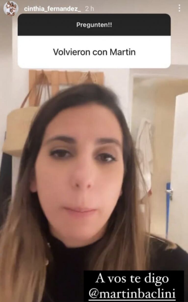 Cinthia Fernández habló de los rumores de reconciliación con Martín Baclini: "Hace media hora se fue de casa"