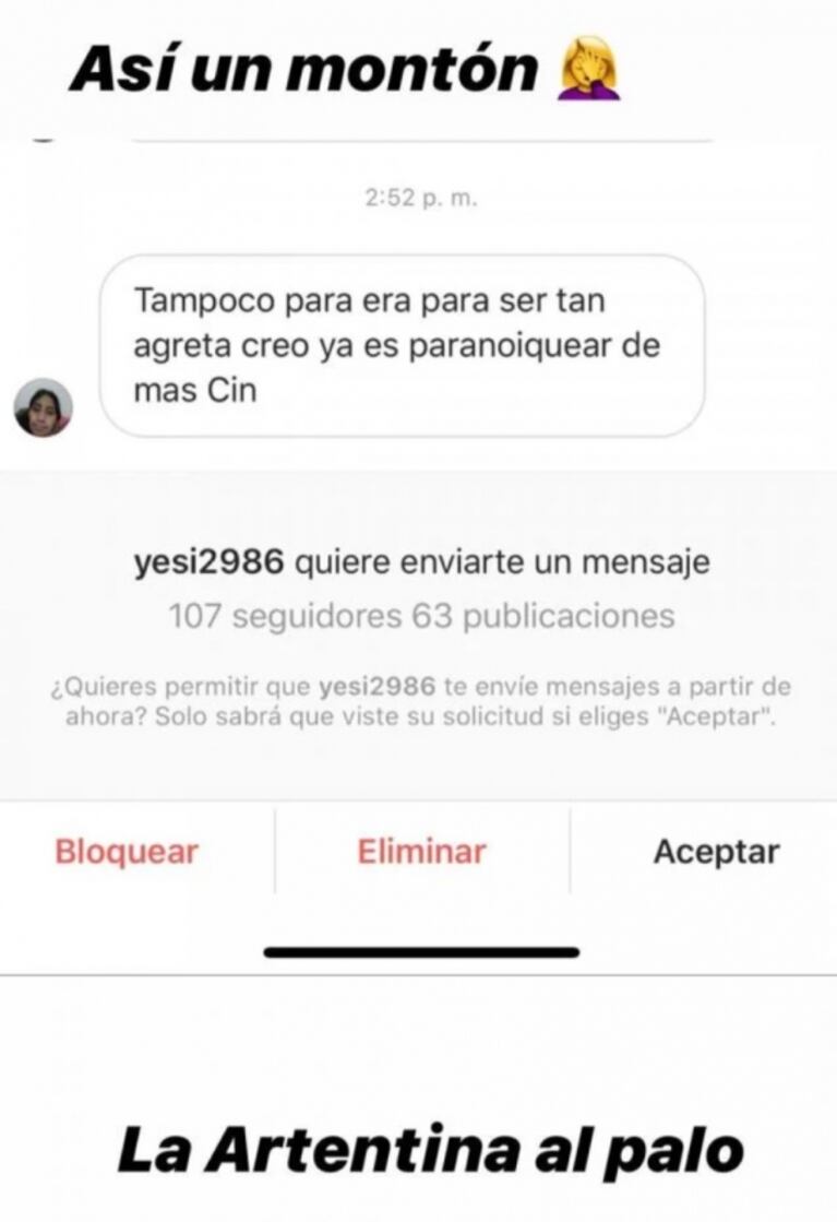 Cinthia Fernández habló del cierre de fronteras por el coronavirus y sus seguidores la fulminaron: "La Argentina al palo"