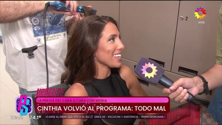 Cinthia Fernández habló en su vuelta a La Mañana con Moria después de su tenso cruce (Foto: captura de eltrece).