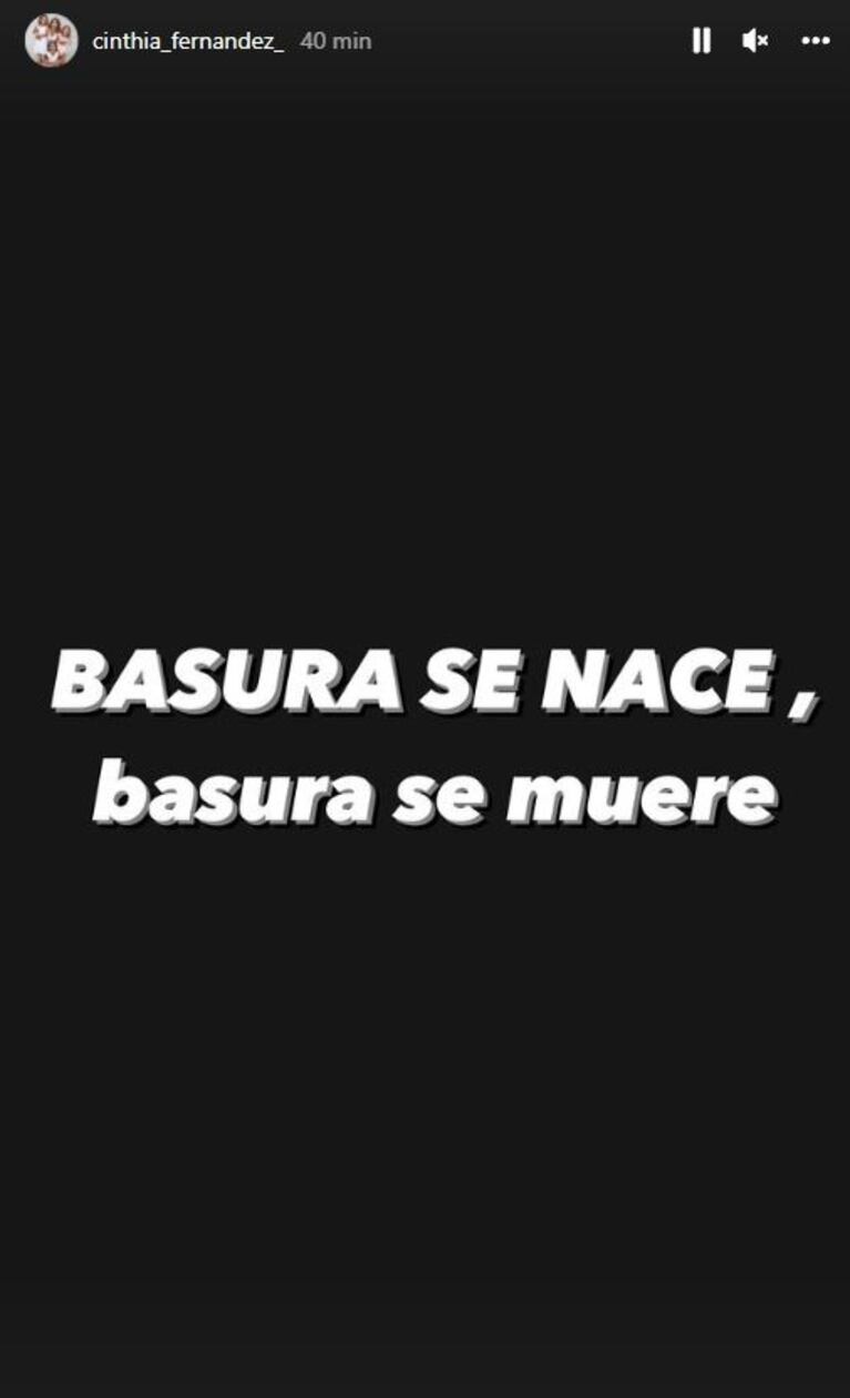 Cinthia Fernández hizo un fuerte posteo en medio de su enfrentamiento con Matías Defederico: "Basura se nace"