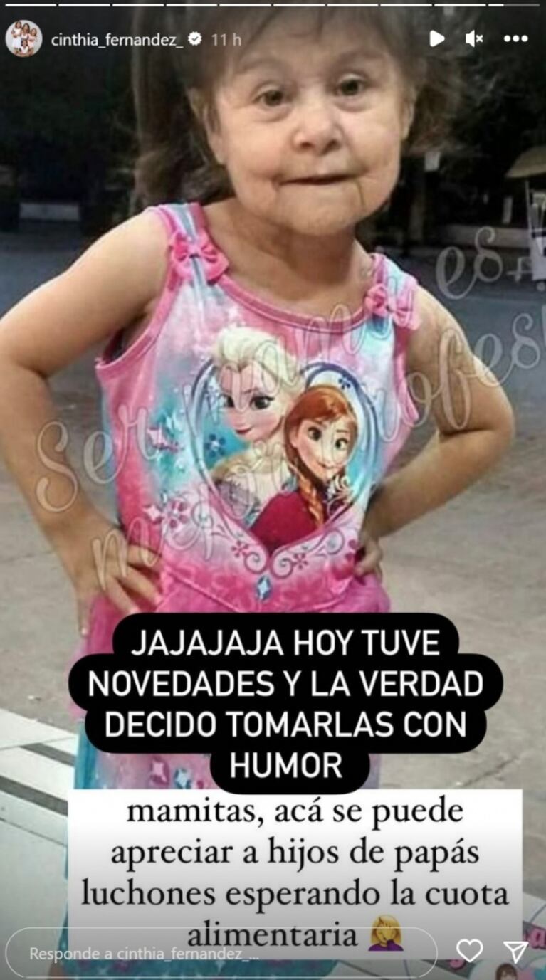 Cinthia Fernández le dedicó a Matías Defederico un fuerte meme por el conflicto con la cuota alimentaria de sus hijas