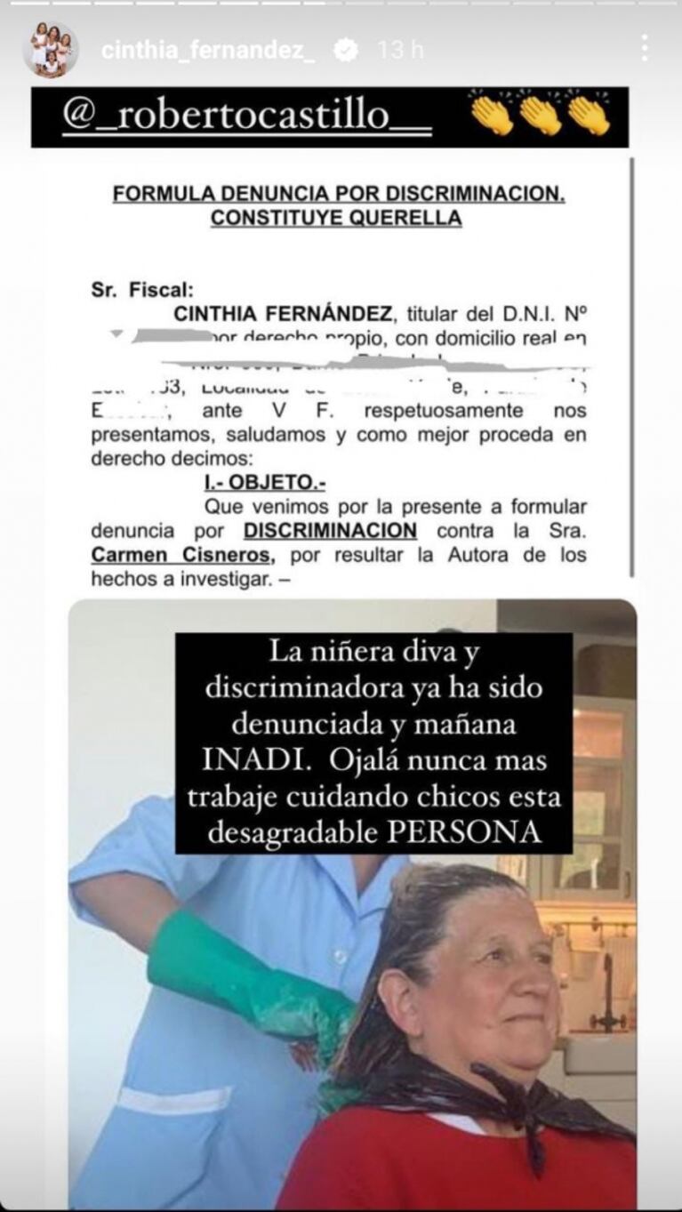 Cinthia Fernández lleva a la Justicia a la exempleada de Wanda por los repudiables dichos contra sus hijas