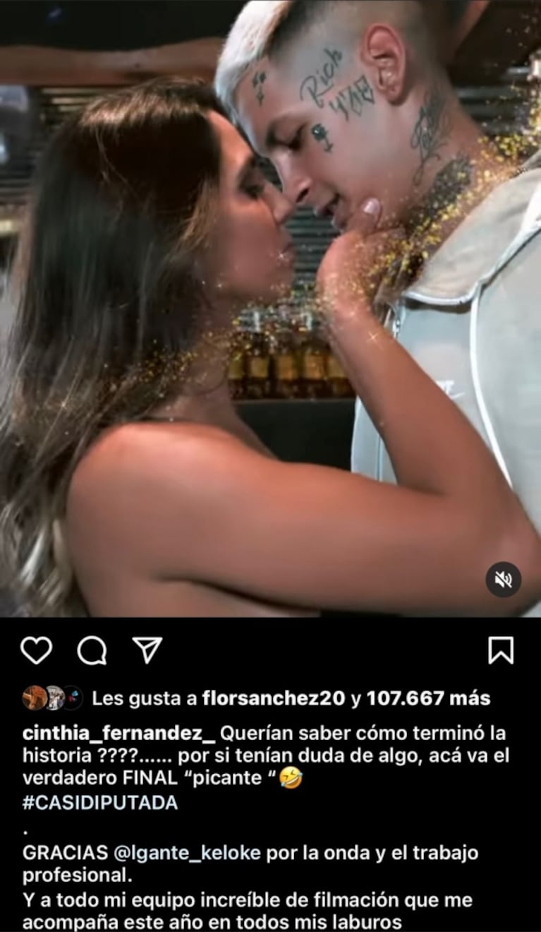 Cinthia Fernández mostró una parte inédita de su video con L-Gante tras el cruce con Tamara Báez: "Por si tenían duda de algo"