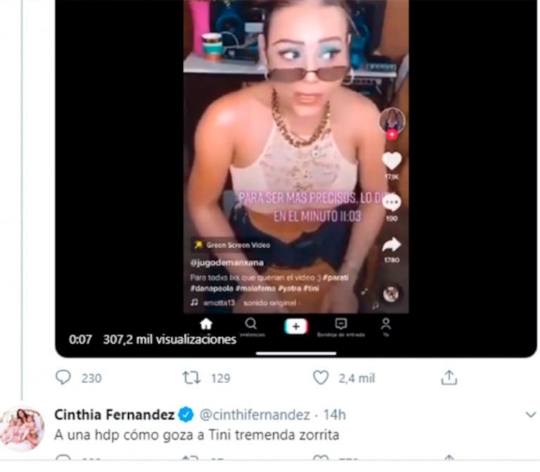 Cinthia Fernández no perdonó a Danna Paola por su comentario sobre el affaire con Yatra: "Tremenda zorrita"