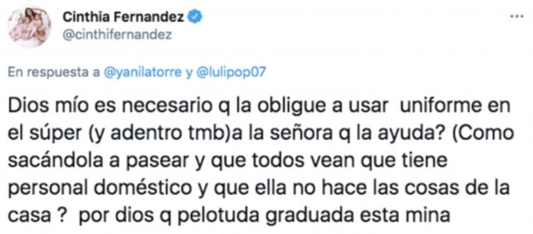 Cinthia Fernández, picante con Luciana Salazar por haber ido al supermercado con su empleada: "¿Es necesario que la obligue a usar uniforme?"