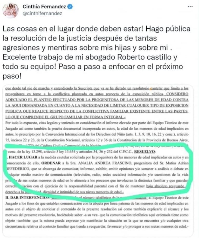 Cinthia Fernández pidió una cautelar para la mamá de Matías Defederico: así fue la resolución de la Justicia