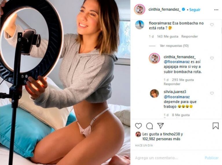Cinthia Fernández publicó una foto que generó gran incógnita entre sus seguidores: "¿Esa bombacha está rota?"