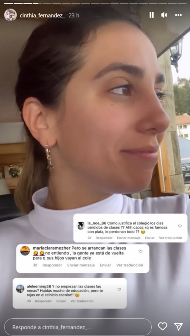 Cinthia Fernández reaccionó con todo a las críticas por su viaje a Bariloche con sus hijas: "Manga de resentidas"